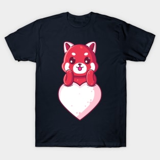 Cute red panda with big love. Gift for valentine's day with cute animal character illustration. T-Shirt